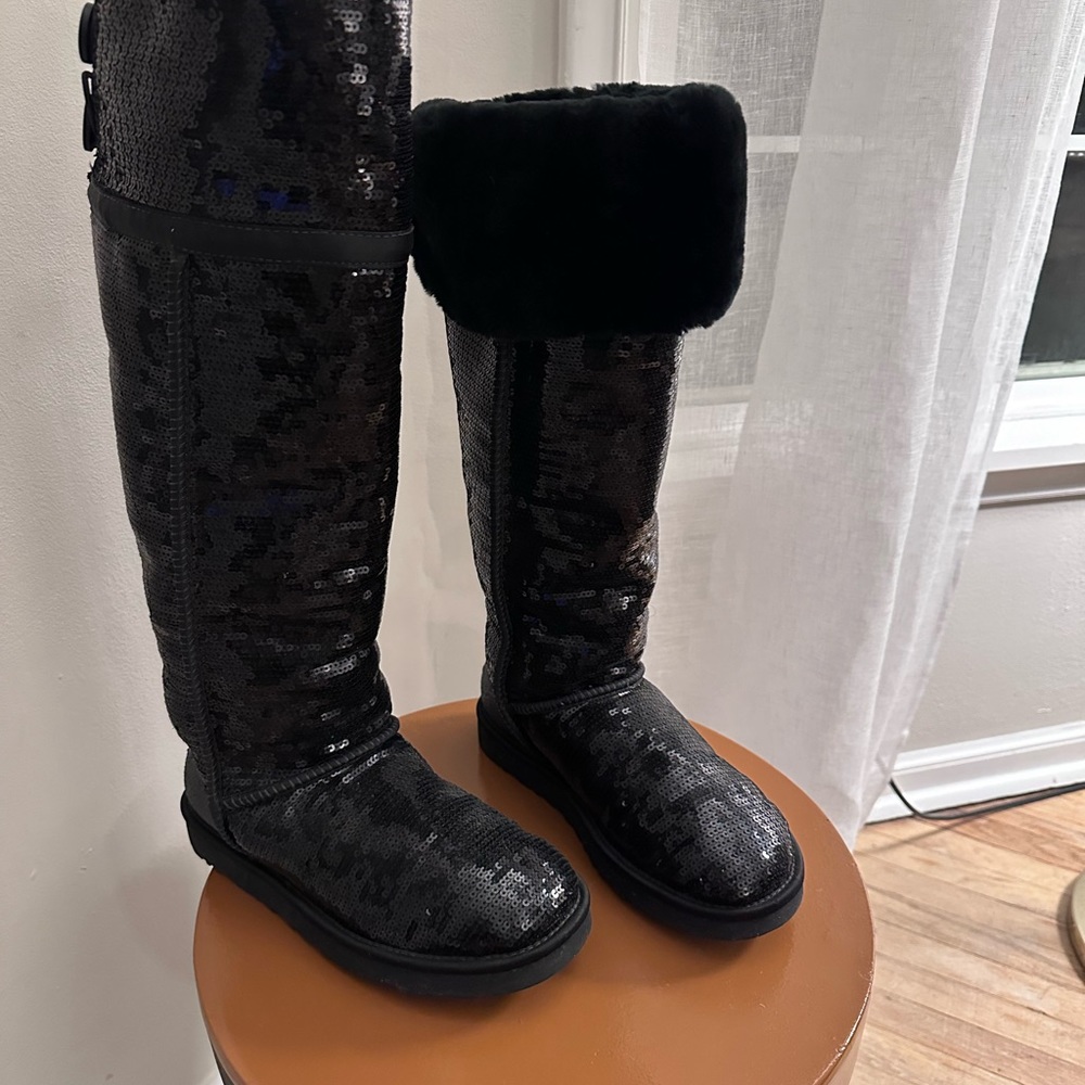 UGG Black Sequin Over the Knee Boots - Picture 3 of 8